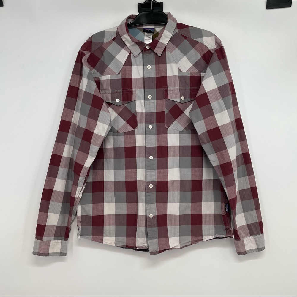 Patagonia Men’s Red and Gray Plaid Button-Down Shirt